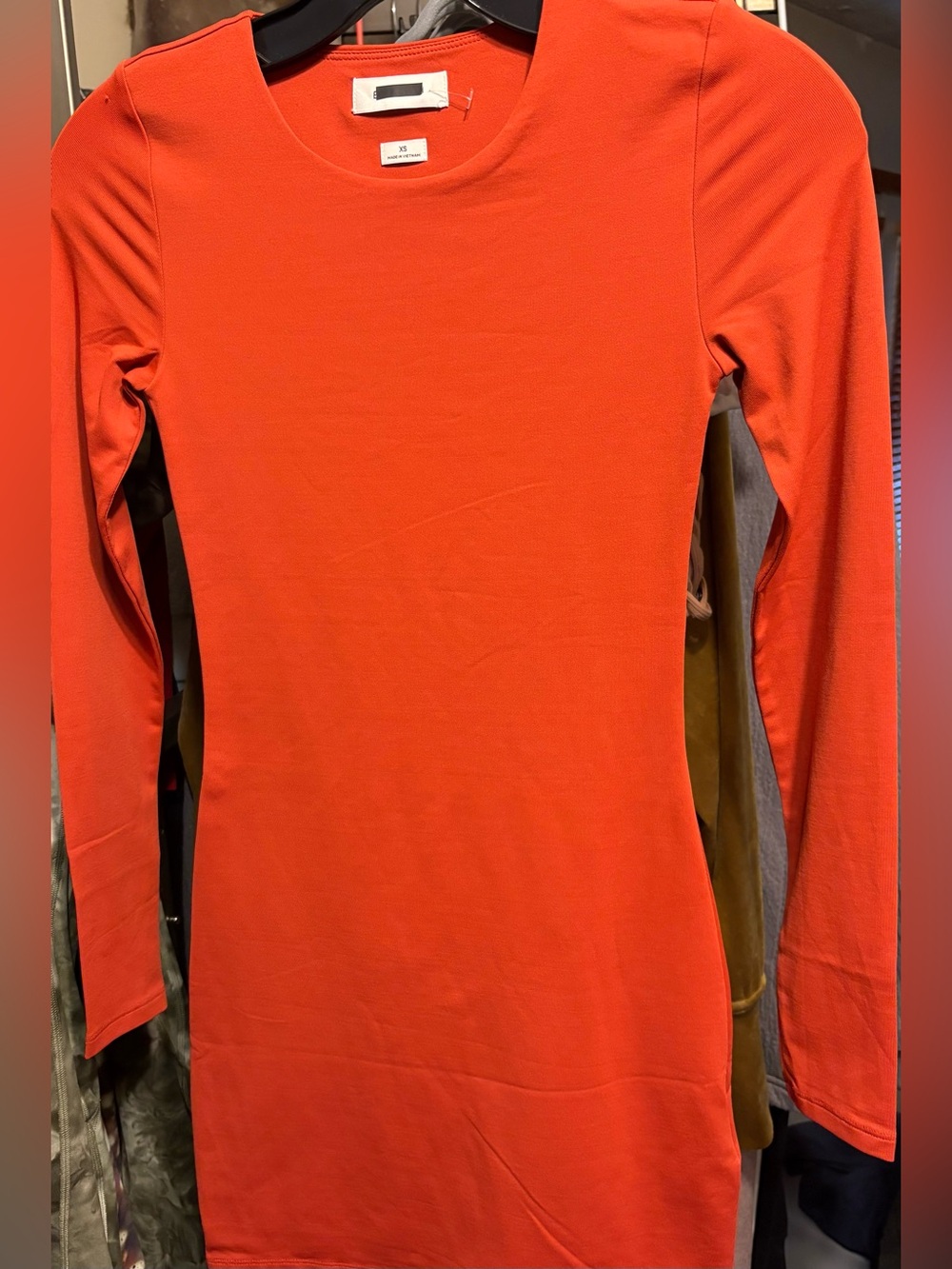 NWOT new X’s Babaton Aritzia crew neck contour long sleeve dress burnt orange